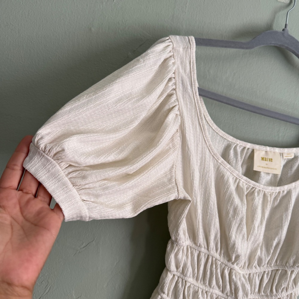 Maeve Anthropologie Ivory Smocked Peplum Puff Sleeve Blouse Top Cottage Boho XS - Picture 6 of 8